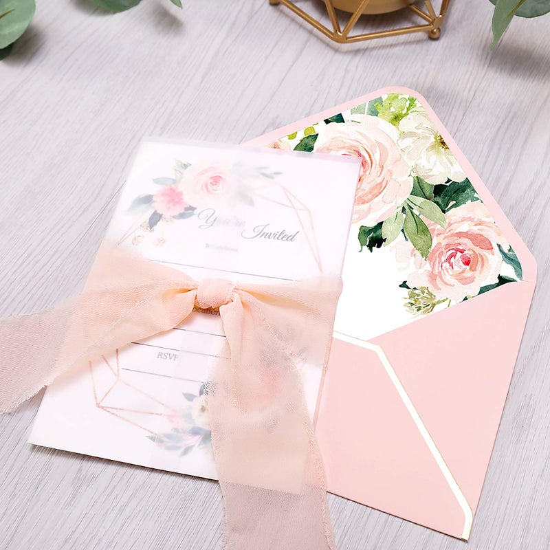 DORIS HOME 25PCS Invitations Cards for Bridal Shower Invite/Baby Shower/Wedding/Rehearsal (25PCS Pink Flower Fill-in) - Image 3